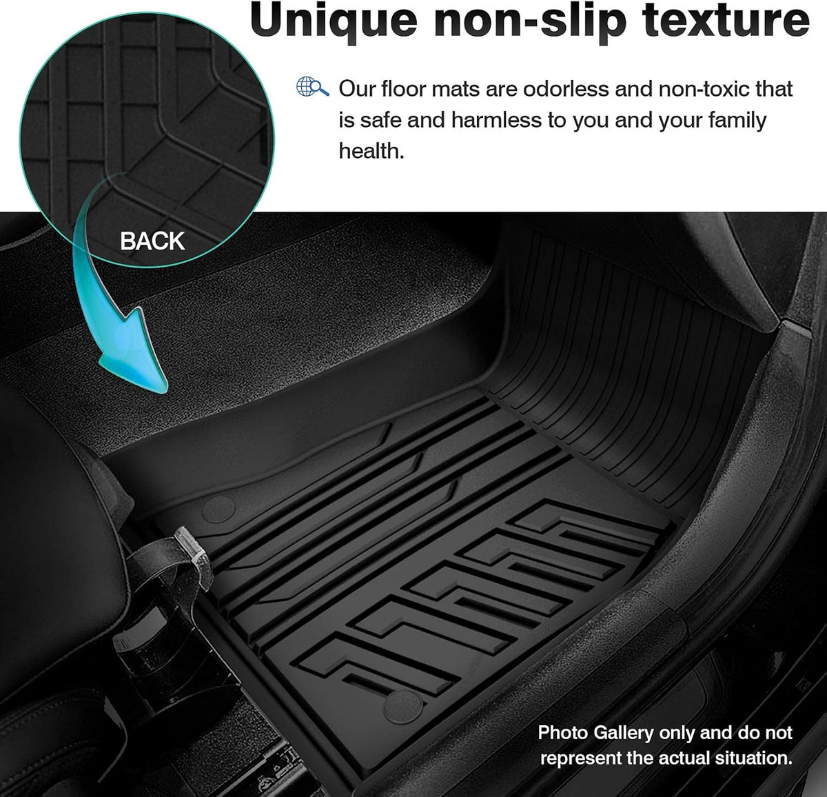Car Floor Mats Custom Fit All-Weather TPE Front & Rear Row Full Set A22353