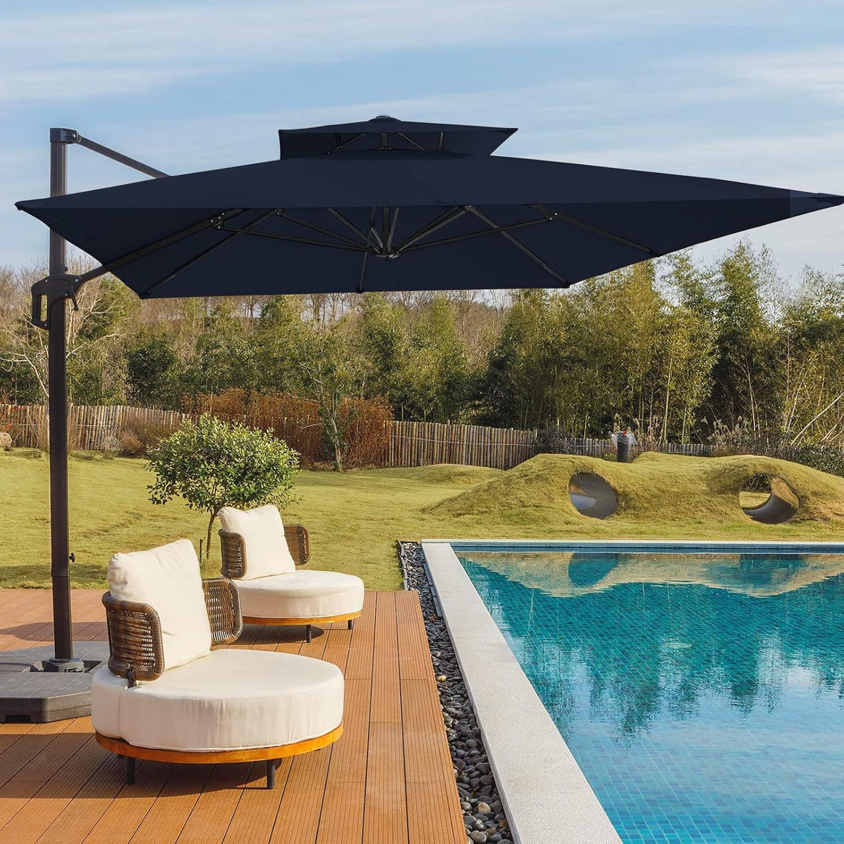 10 FT Square Cantilever Patio Umbrella with Recycled Fabric, Dark Grey G718861