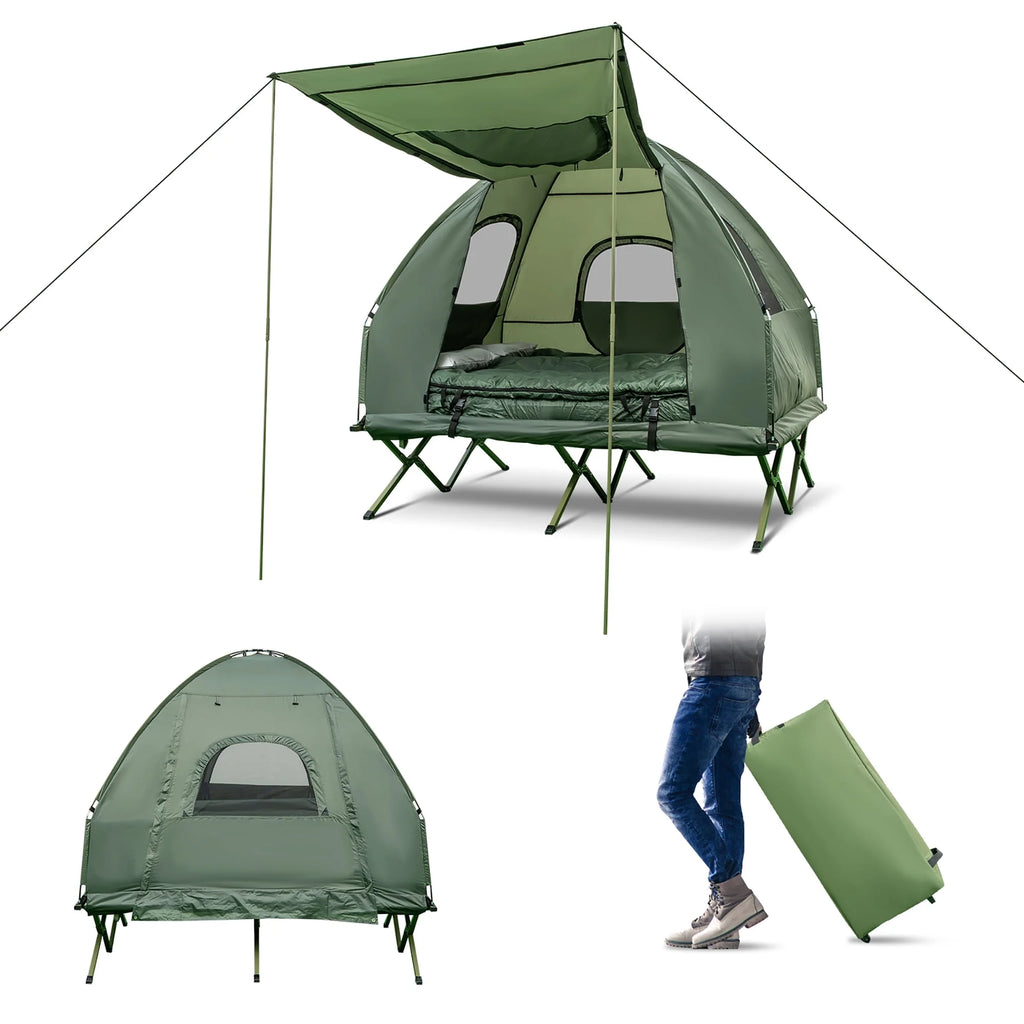 2-Person Pop-Up Tent Camping Cot with Air Mattress and Sleeping Bag J831