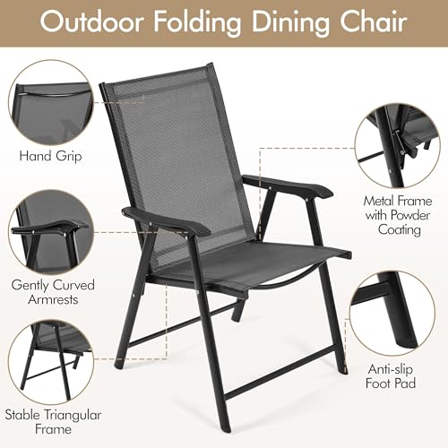 Black Set of 4 Folding Patio Dining Chairs with Armrests F48445