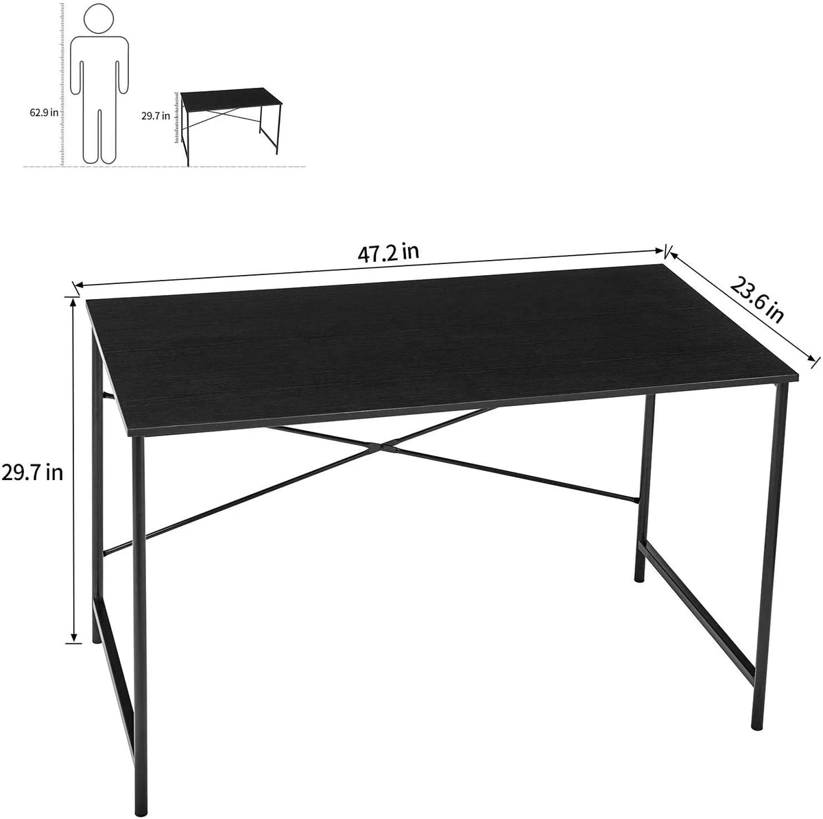 47 inch Black Computer Desk Metal Frame F610850