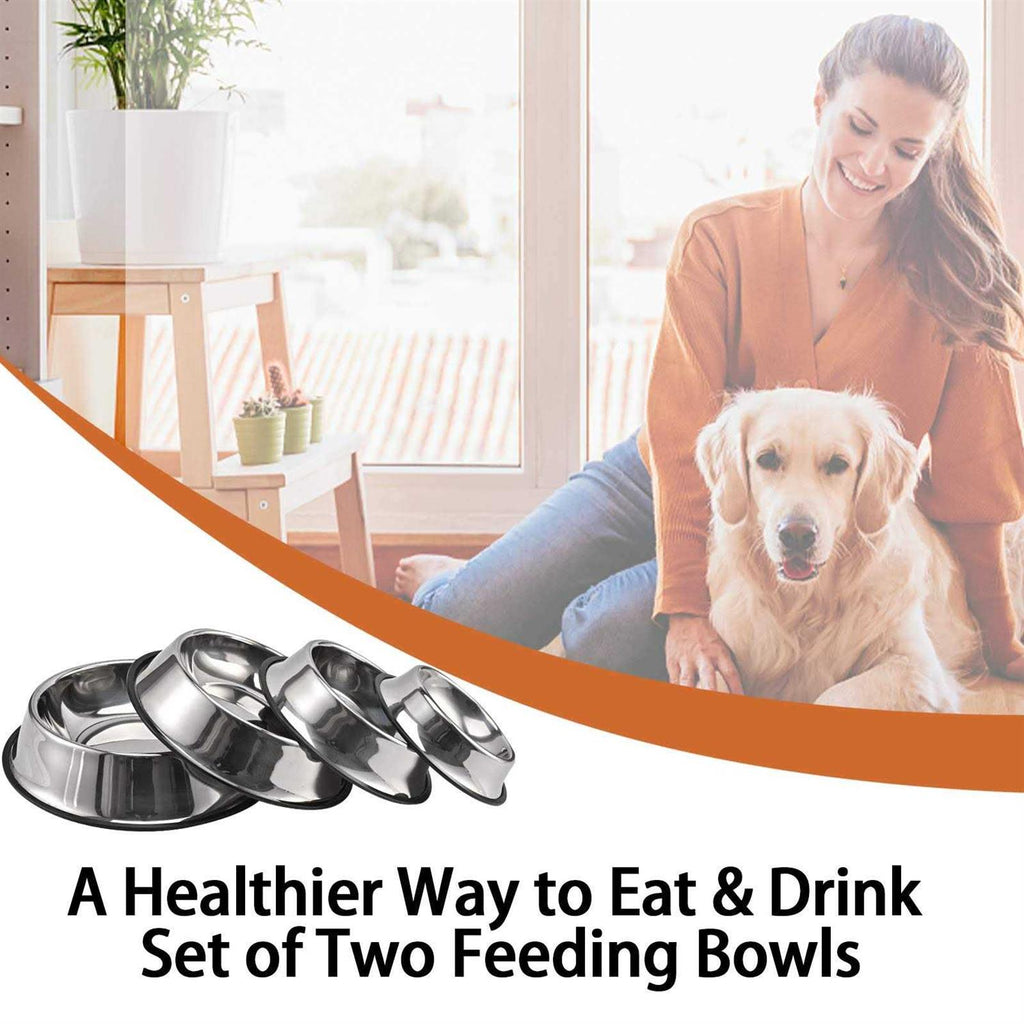 2 Packs Stainless Steel Dog Bowl with Anti-Skid Rubber Base J2451