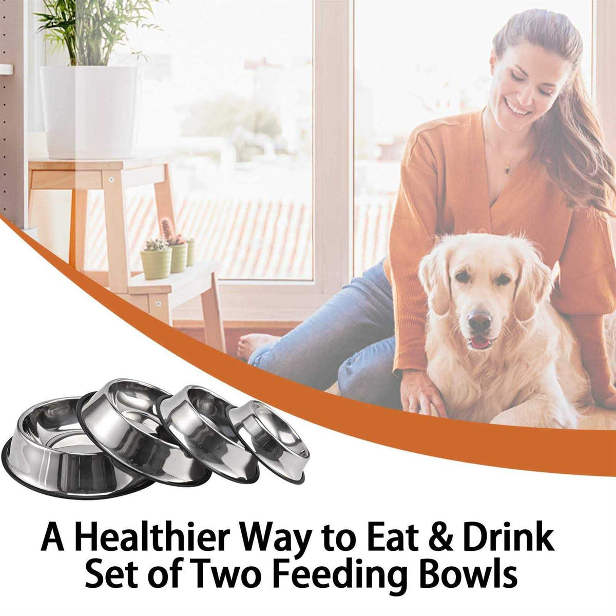2 Packs Stainless Steel Dog Bowl with Anti-Skid Rubber Base J2451