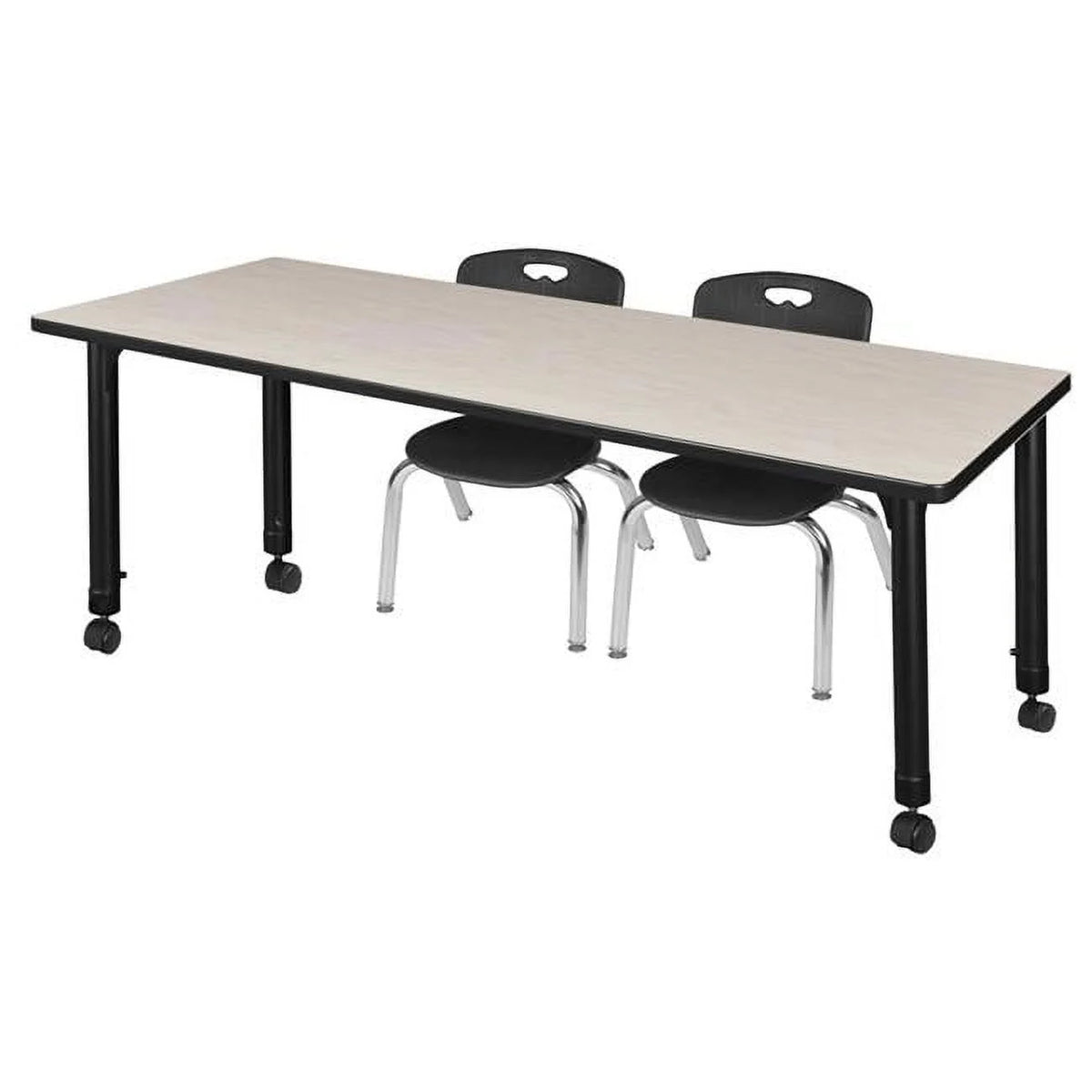 60 x 30 in. Height Adjustable Mobile Classroom Table, Maple & 2 Stack Chairs, Black B590771