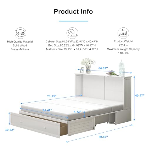 Queen Murphy Bed with Storage Drawers and Mattress V22744
