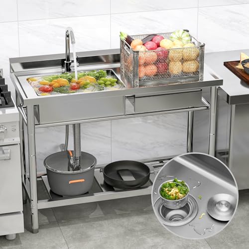 Stainless Steel Free Standing Single Bowl Utility Sink N9324