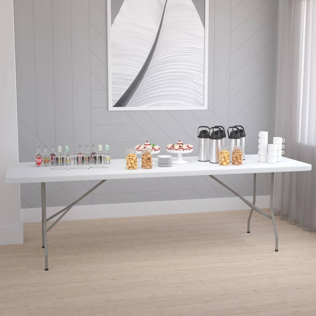 8-Foot Granite White Plastic Folding Table T57055