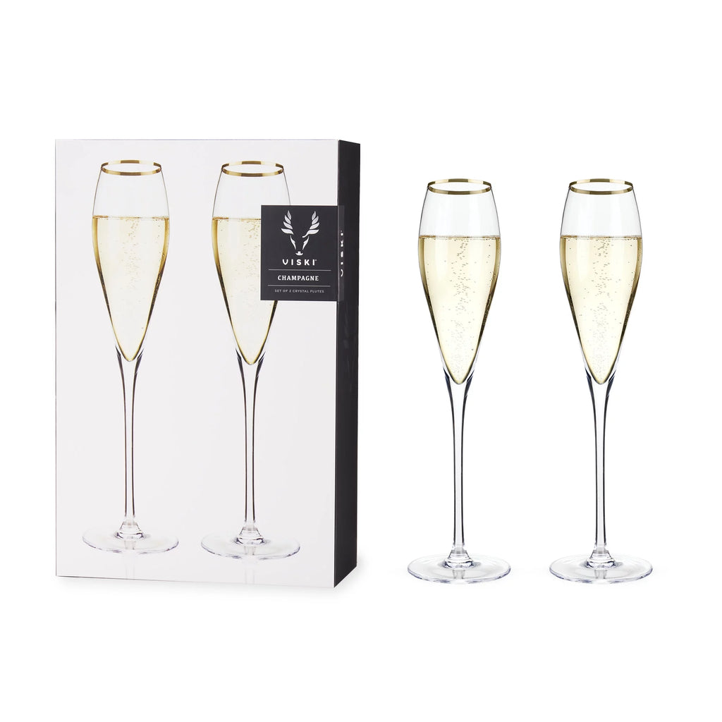 Gold-Rimmed Crystal Champagne Flutes Z179
