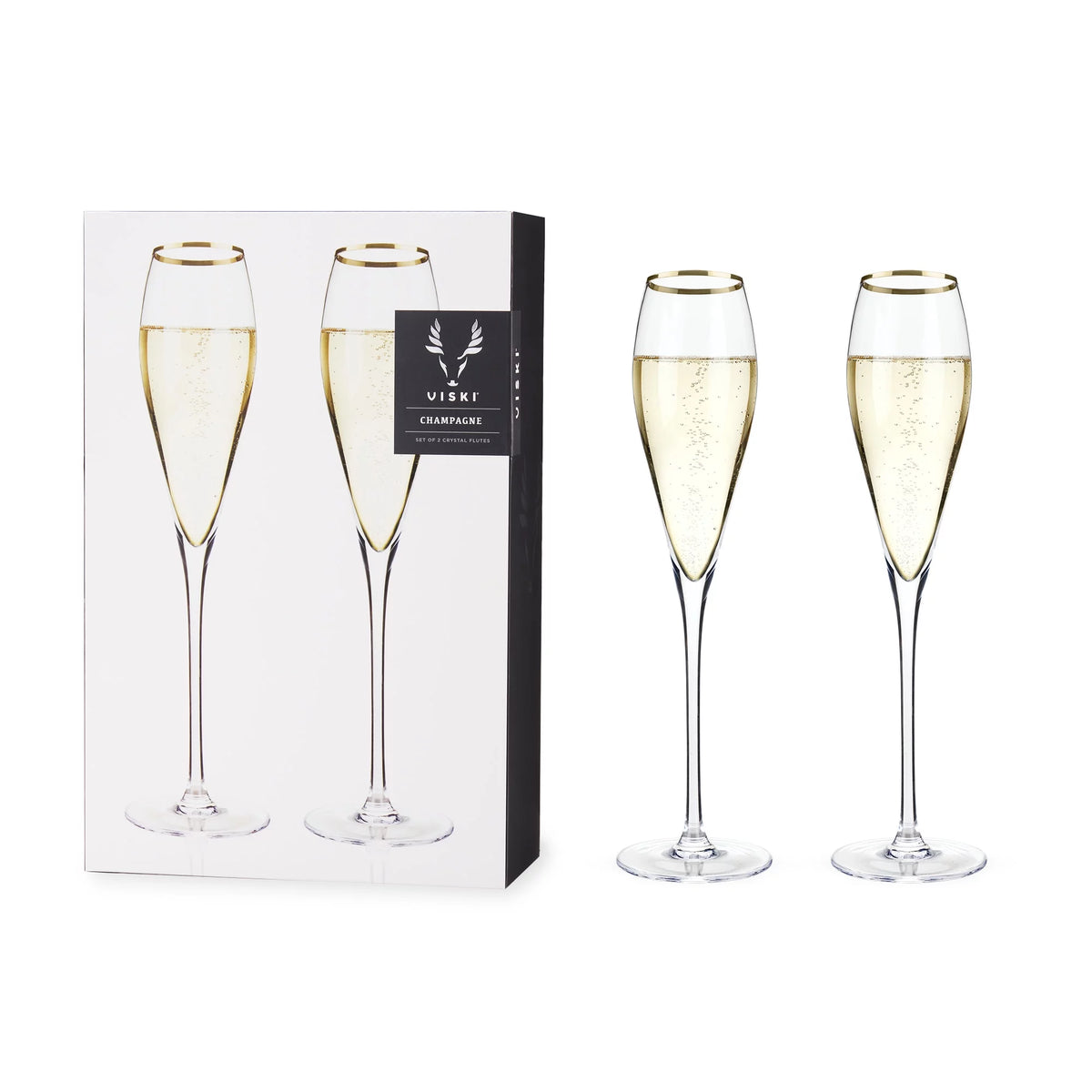 Gold-Rimmed Crystal Champagne Flutes Z179