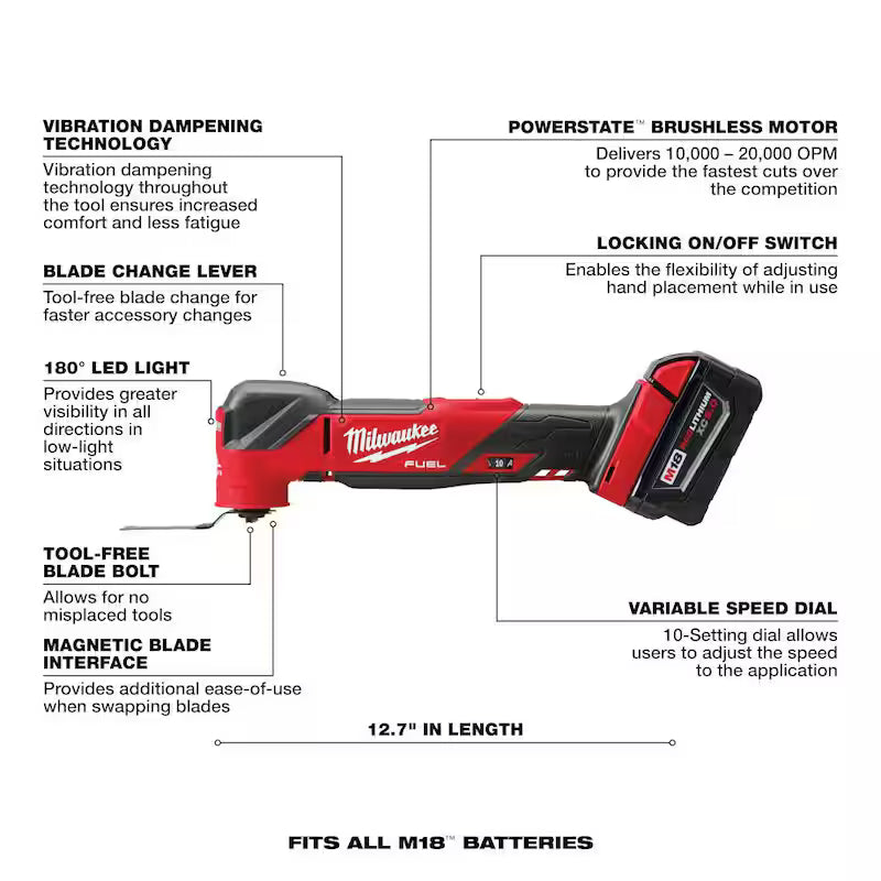 Brushless Oscillating Multi Tool Kit with 5.0 Ah Battery and 8-Piece Blade Kit Y40315