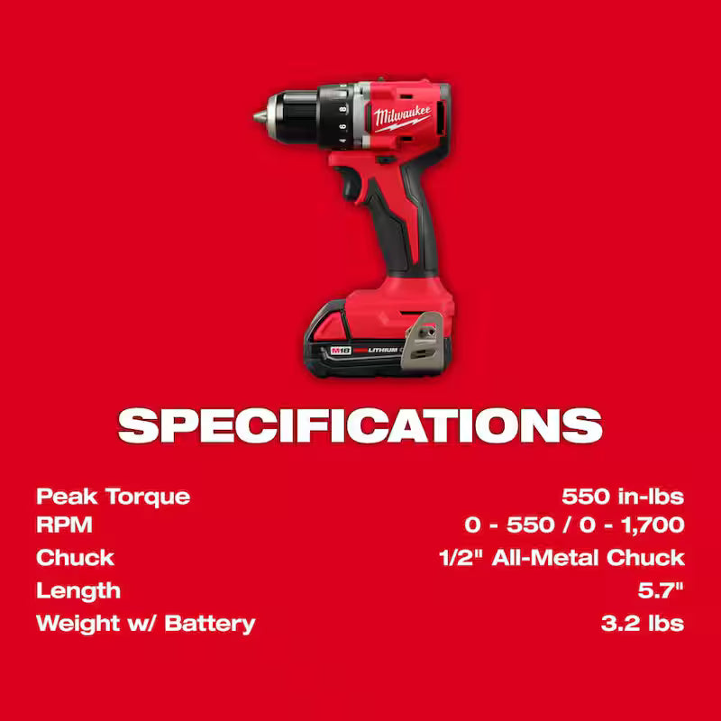 18-Volt Lithium-Ion Brushless Cordless 1/2 in. Compact Drill/Driver Kit with 2 Gal. Cordless Wet/Dry Vacuum J92586