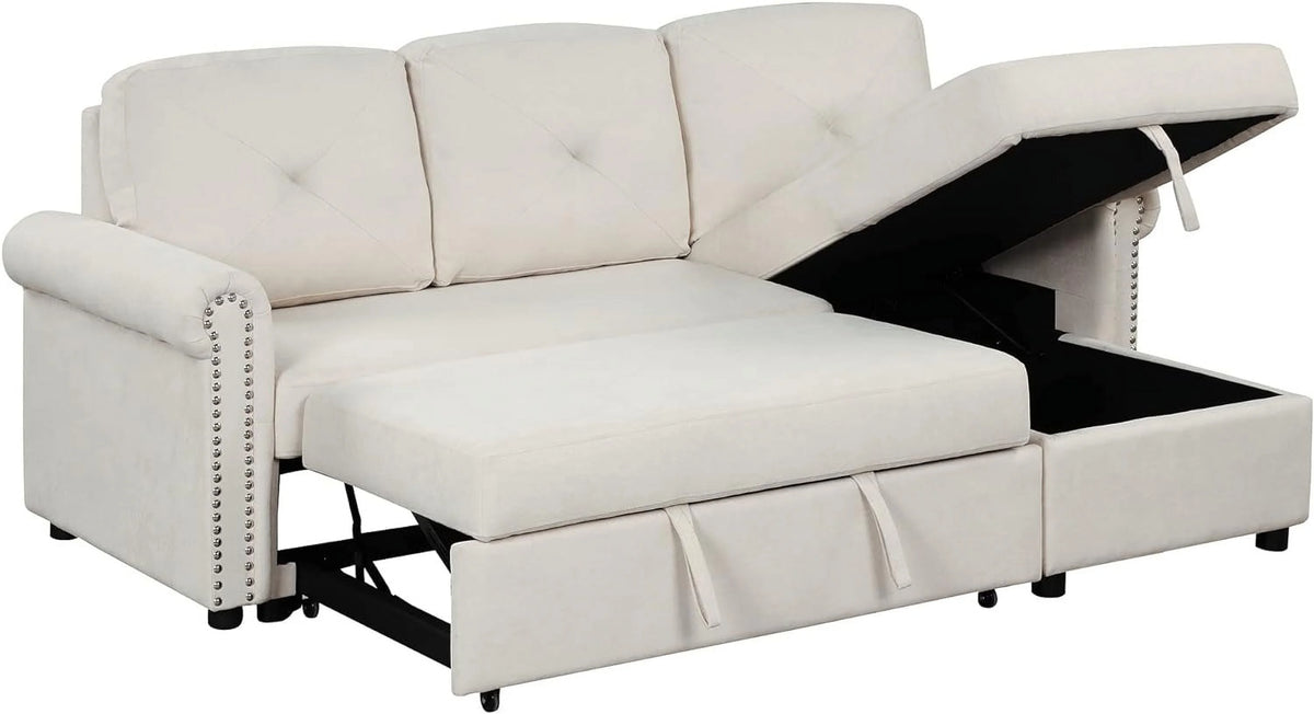 Beige L-Shape Convertible Sleeper Sofa Bed with Storage Chaise K225