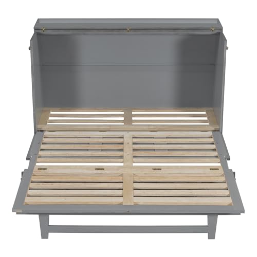 Full Size Solid Pine Murphy Bed with USB and Storage Drawer M588026