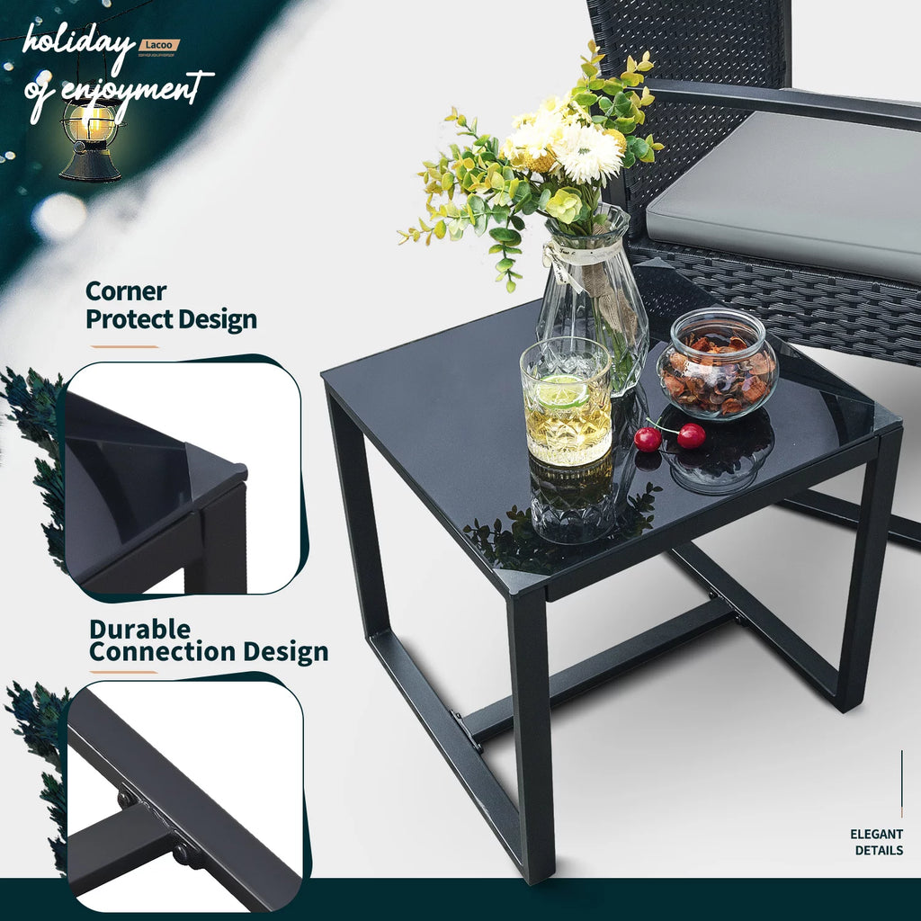 3 Pieces Cushioned PE Rattan Bistro Chairs Set of 2 with Coffee Table M323