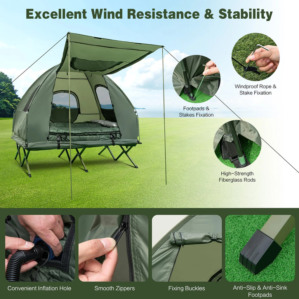 2-Person Pop-Up Tent Camping Cot with Air Mattress and Sleeping Bag J831