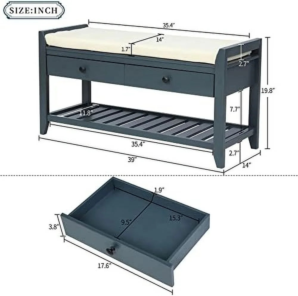 Shoe Rack with Cushioned Seat and Drawers S528