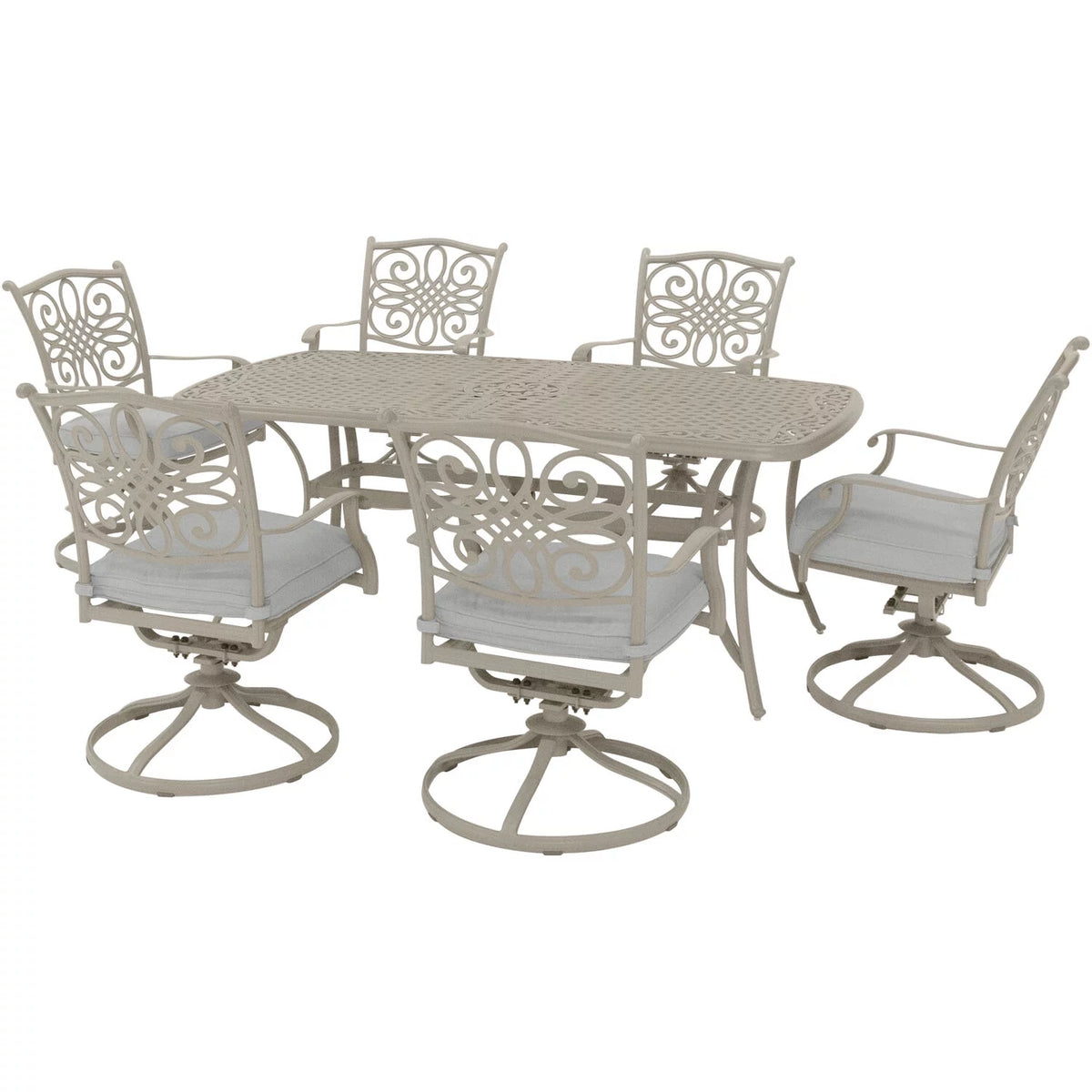 7-Piece Cushioned Swivel Rocker Patio Dining Set with Cast Aluminum Table Q3764