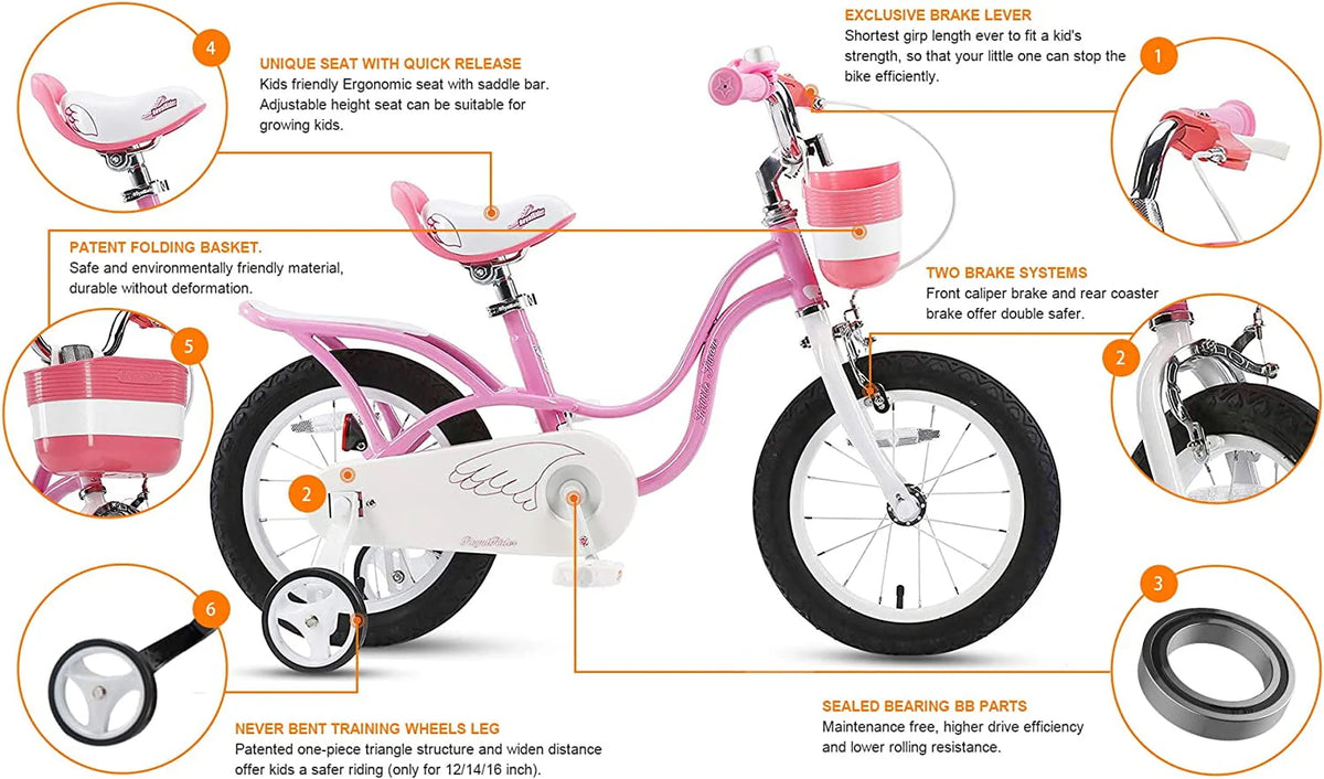 12 In. Beginner Bicycles with Training Wheels, Pink and White J637