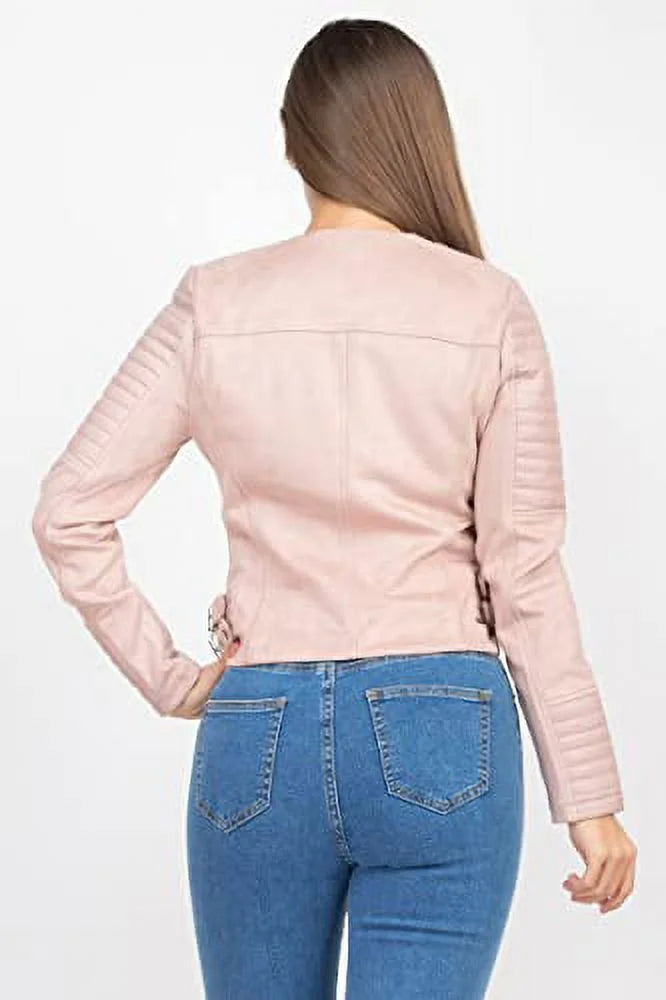 Quilted Sleeves Zip-Up Biker Jacket J47782