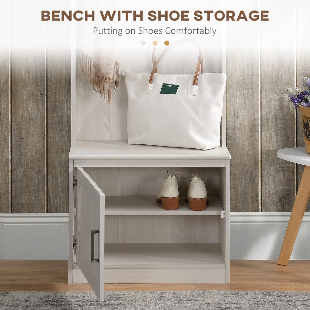 White Hall Tree with Shoe Storage Bench and Coat Rack K374