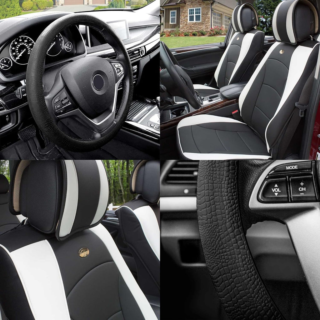 Faux Leather Seat Cushions Front Set Brown Black A904387