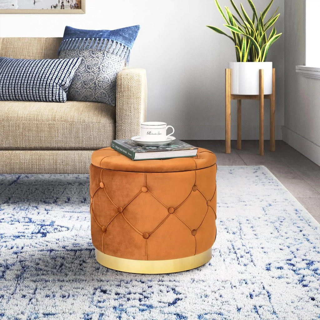 Orange Velvet Round Storage Ottoman R470
