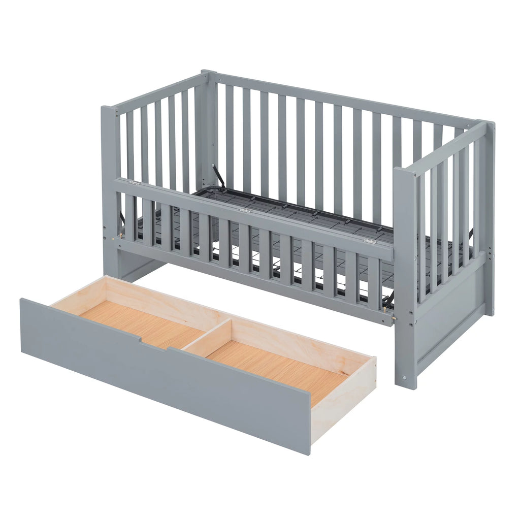 Convertible Crib with Drawer and 3 Adjustable Heights, Gray Q231