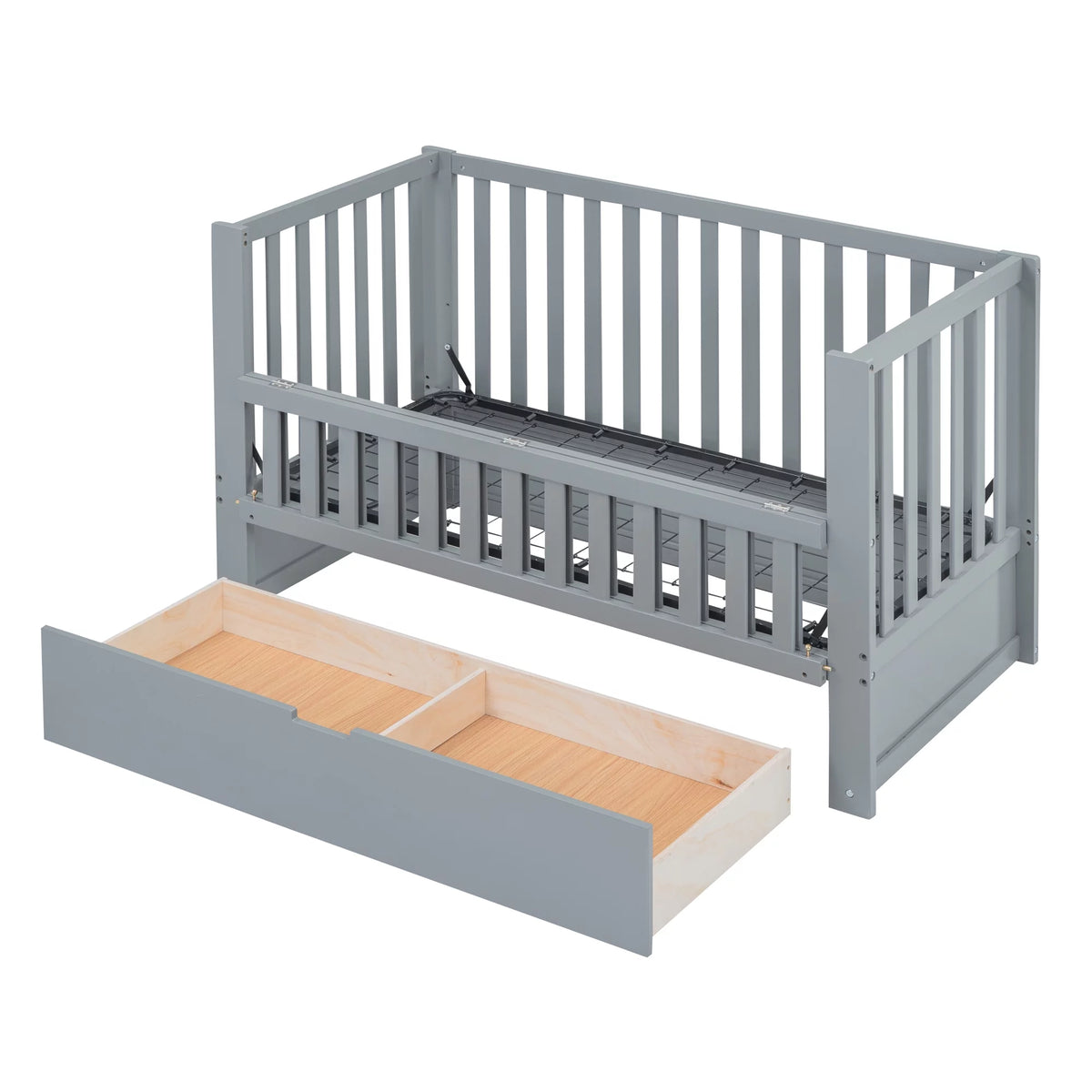 Convertible Crib with Drawer and 3 Adjustable Heights, Gray Q231