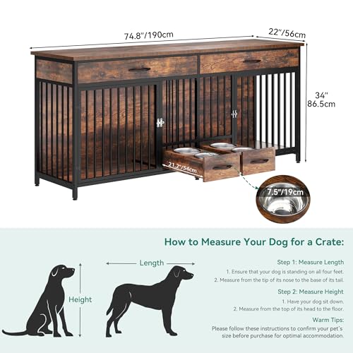 Brown Wooden Double Dog Crate Furniture with Drawers W452