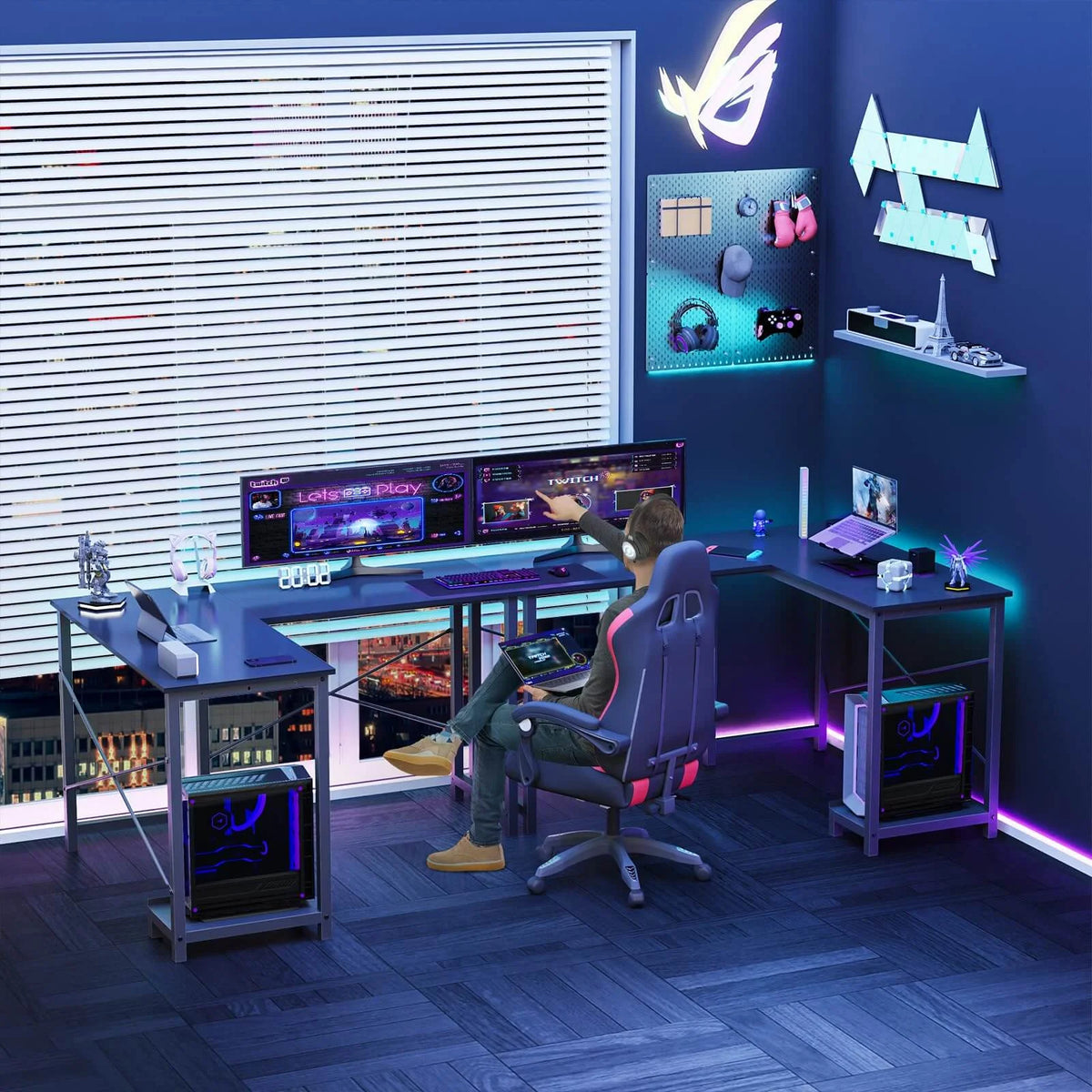 L Shaped Gaming Desk, Black T4753