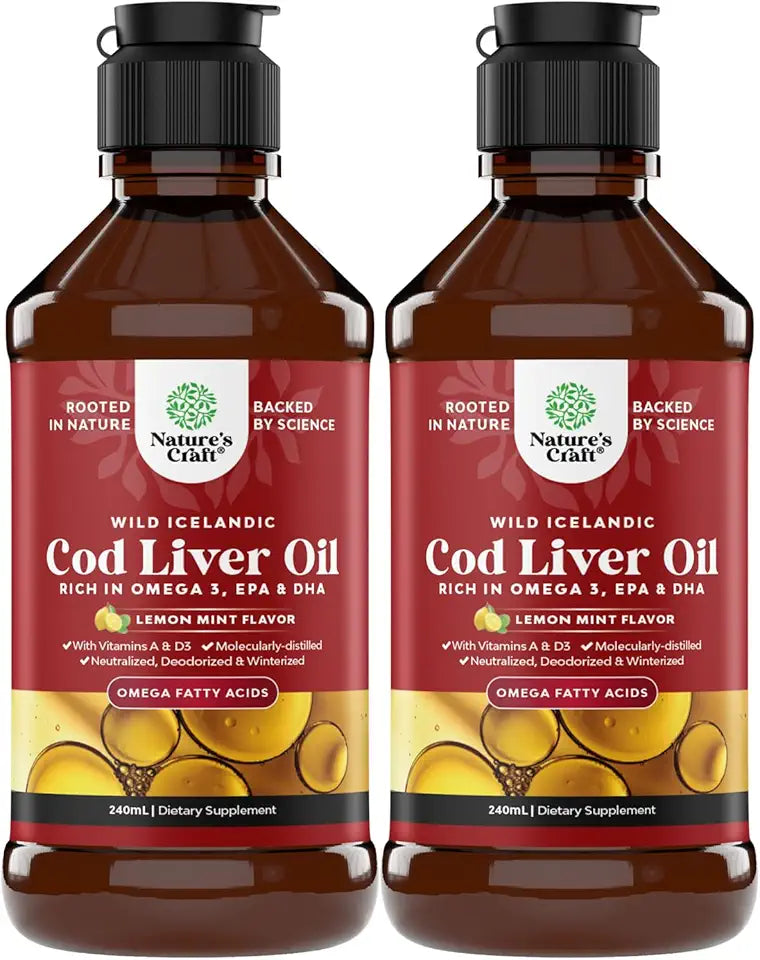 Wild Caught Cod Liver Oil Liquid with Omega 3 EPA DHA Vitamin D & A 240 ml 2 Pack P37878