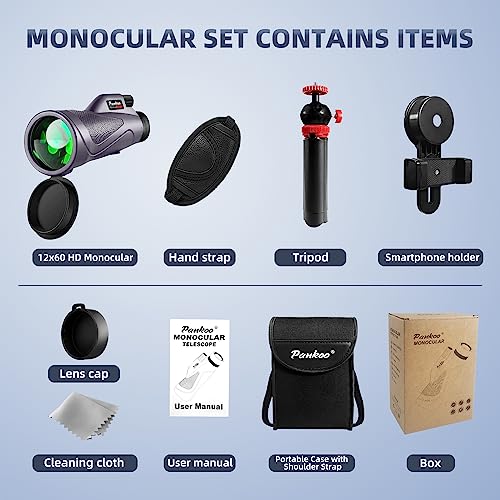 40X60 High Power Monocular with Phone Adapter Tripod Hand Strap N31419