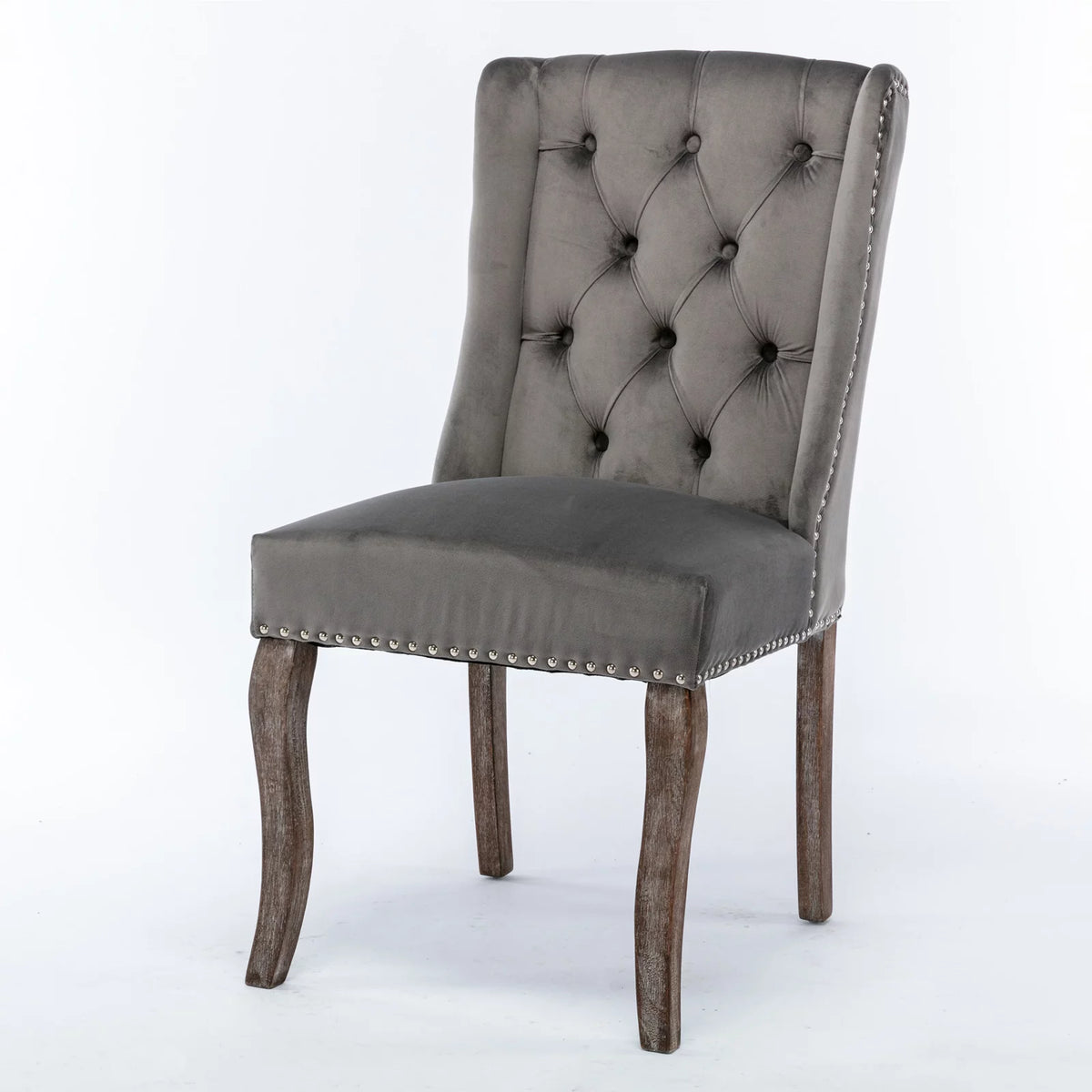 Gray Velvet Wood Set of 2 Dining Chair P8535