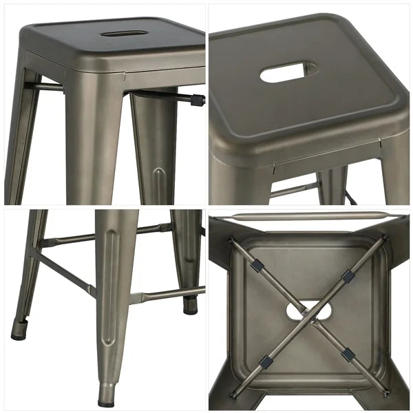 Set of 4 Gunmetal Gray Metal Bar Height Stools F79730