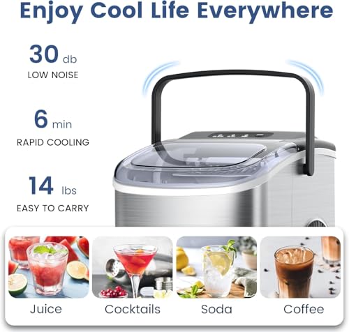 Stainless Steel Countertop Ice Maker, 26.5Lbs per Day, Portable with Auto-Cleaning Y165