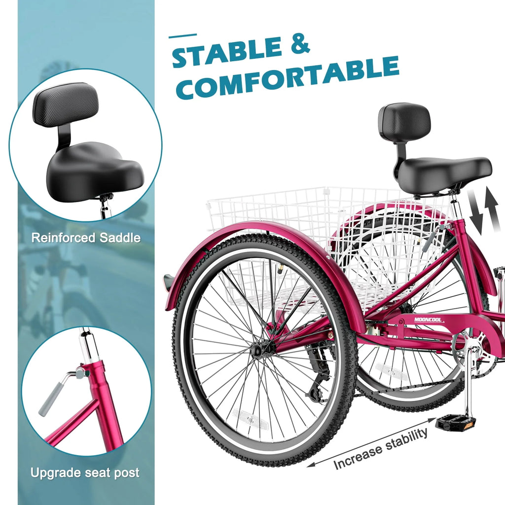 7 Speed 26 Inch 3 Wheel Adult Tricycle with Backrest M72360