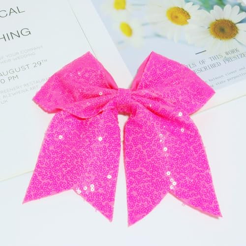 7 Inch Sequin Red Hair Bow Clips J4728