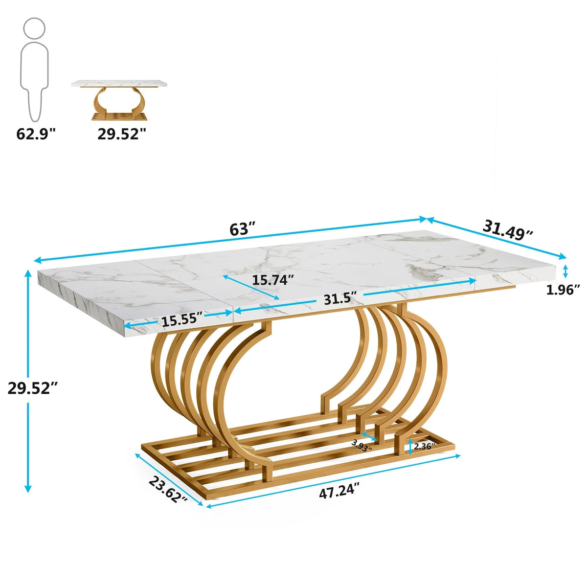 63" Faux Marble Wood Dining Table O86594