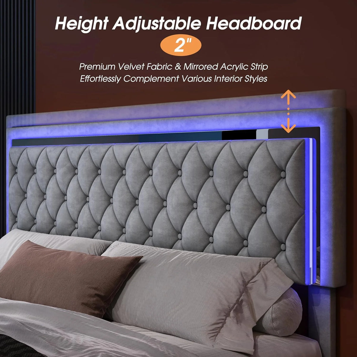 Queen Size Velvet Upholstered Platform Bed with Storage Drawers F295
