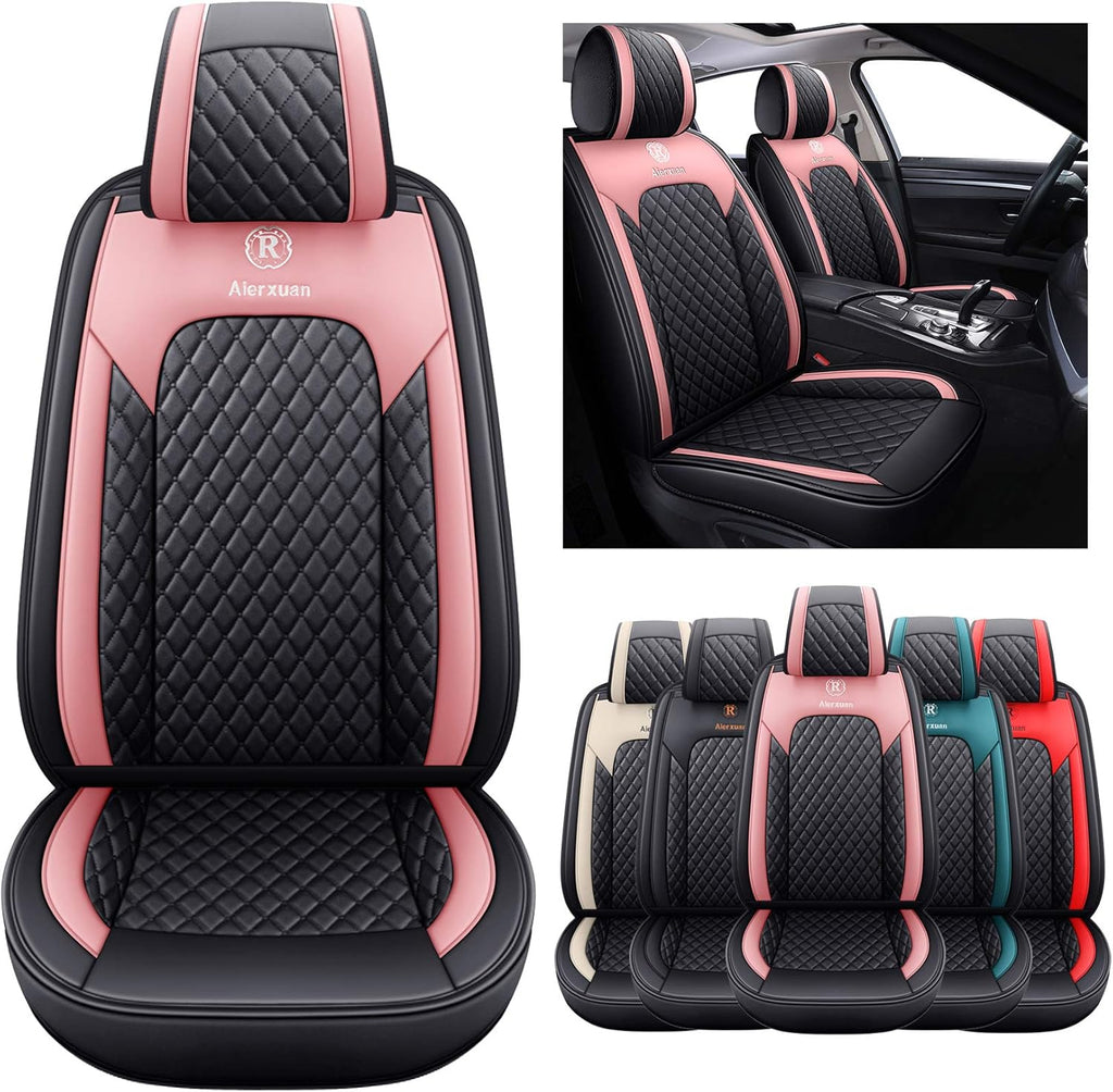 5 Car Seat Covers Full Set Leather Waterproof Universal Fit Black-Green A23279