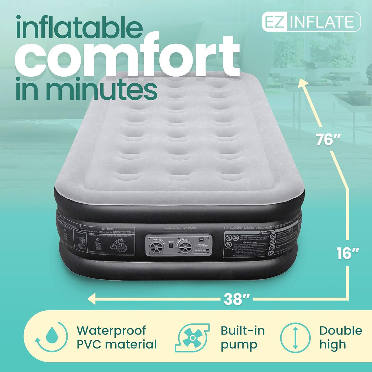 Twin Size Double-High Inflatable Air Mattress with Built in Pump T9237