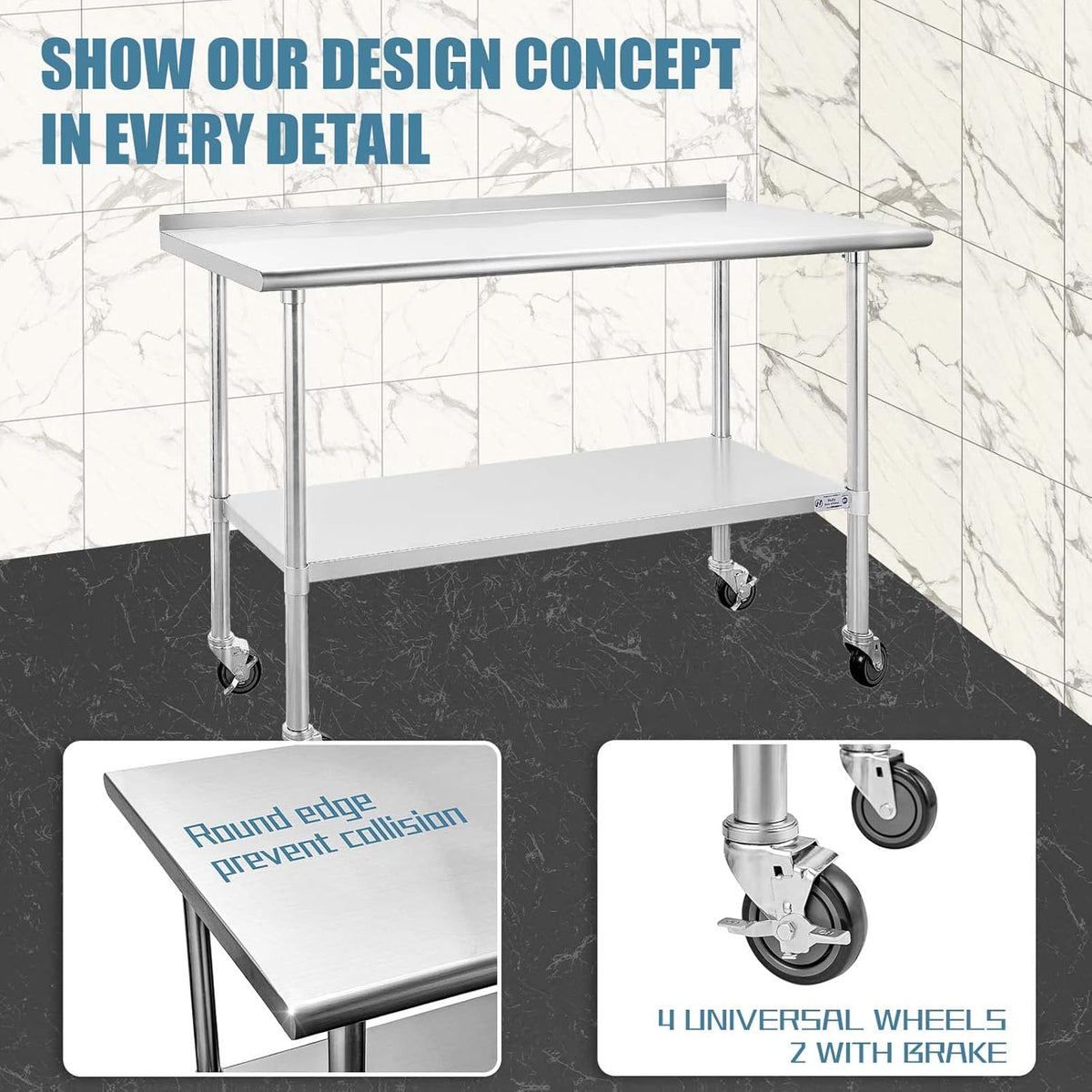 Stainless Steel Table 24 x 60 Inches with Caster Wheels C654