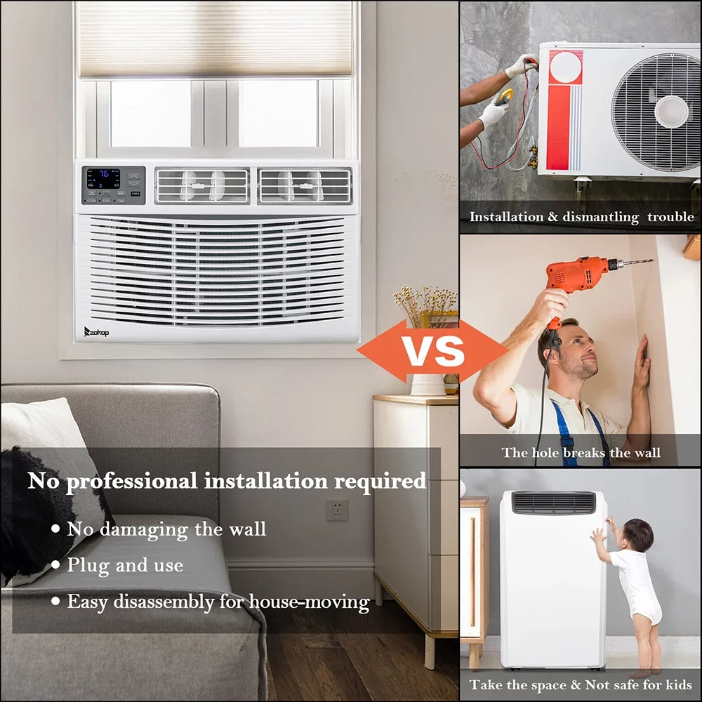 10,000 BTU 115V Window-Mounted Compact Air Conditioner with Remote Control, White E856