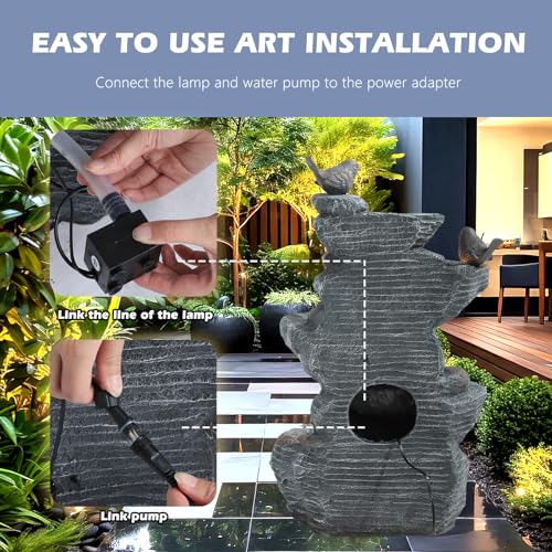 5-Tiers Cascading Rock Water Fountain with 4 LED Lights Z3557