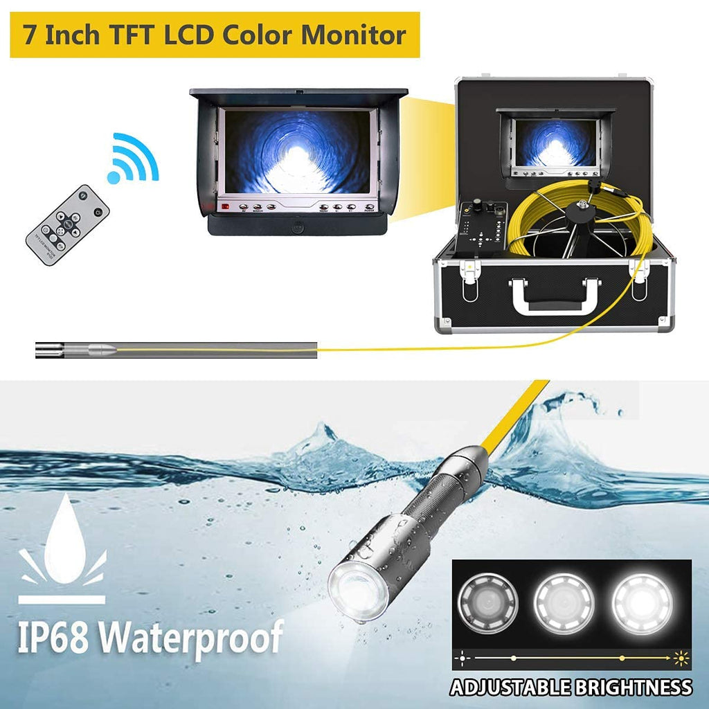 Sewer Camera with Locator, 165ft Inspection Camera with 512Hz Sonde Transmitter and Receiver, DVR and 7 LCD Monitor IP68 Waterproof Pipe Inspection Camera F6586