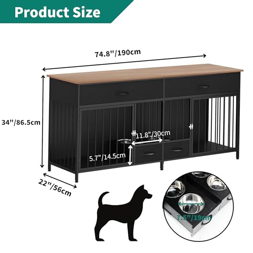 Brown Wooden Double Dog Crate Furniture with Drawers W452