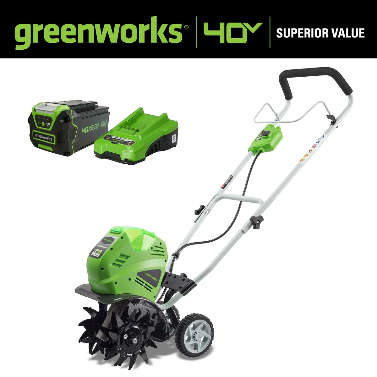 40V 10-inch Cordless Cultivator/Tiller with Battery and Charger S581