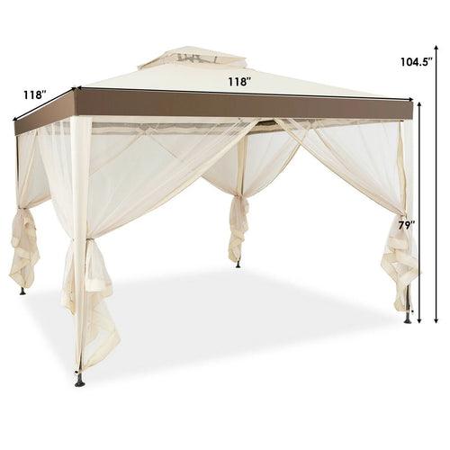 10' x 10' Beige Canopy Gazebo with Mosquito Netting Z647