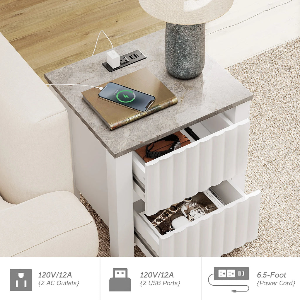 White 4 Piece Living Room Table Set with Storage Drawers and Charging Station W381676