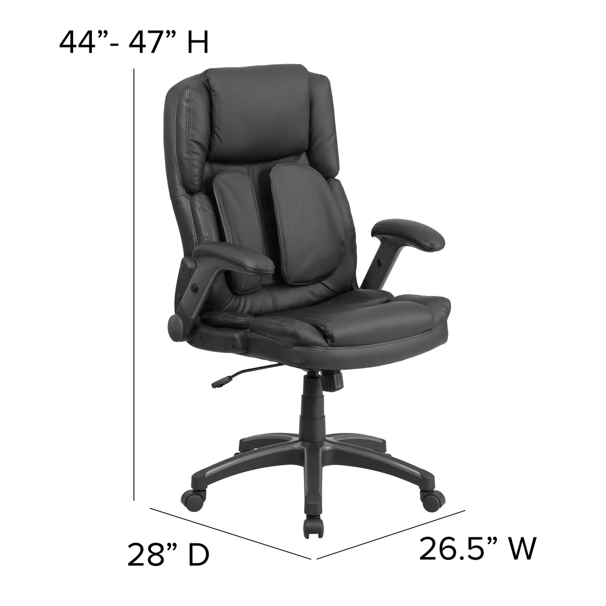 Black LeatherSoft Executive Swivel Ergonomic Office Chair with Flip-Up Arms K358